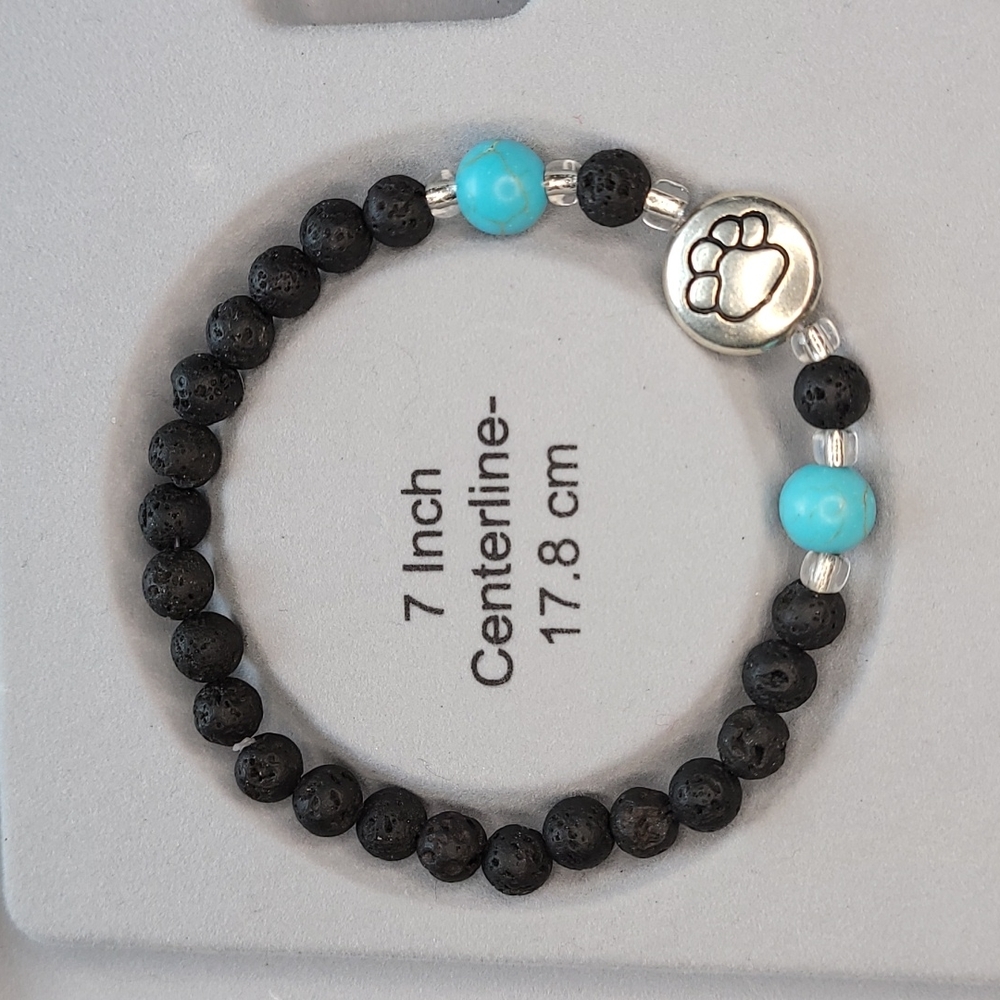 🖤3/$50 Silver Plated Paw Print Agate Stone Lava Bead Handmade Bracelet - Picture 7 of 7